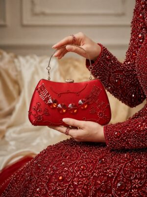 Red fancy embroidered clutch for women