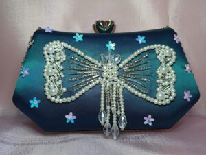 Teal Pearl Bow Clutch for Women – Festive Embroidered Clutch- 01PT