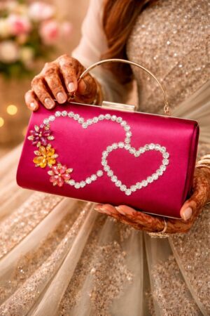 maroon hearts design embroidered fancy clutch for women by clutchrose