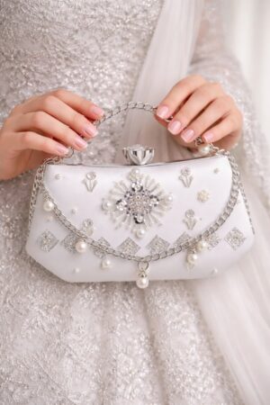 white silver bridal clutch for women by clutchrose design 1