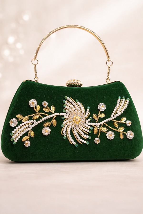 Green Velvet Fancy Clutch - 01BG - Image 2