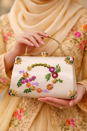 beige golden multi mehandi clutch for women by clutchrose