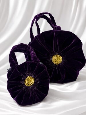 Deal 2 Dark Purple Velvet Flower Bag
