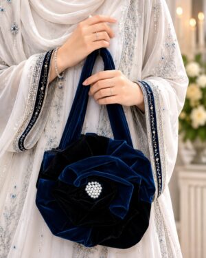 Navy blue black velvet viral flower bag