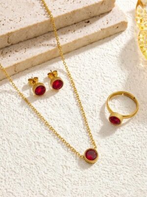 One stone necklace set - maroon