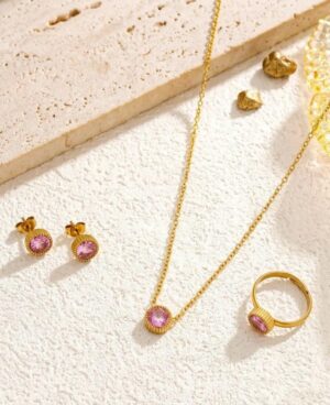 One stone necklace set - pink