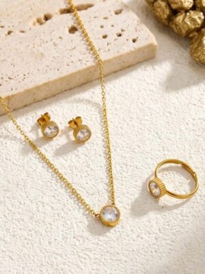 One stone necklace set - silver