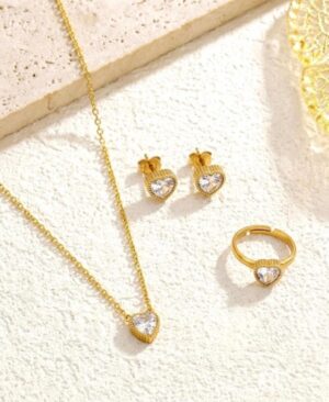 Heart Stone Necklace 3 pc - Silver